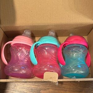 Set of Three Colorful Nuby Sippy Cups